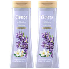 Caress Relaxing Jasmine Lavender bottle ready for a calming shower experience