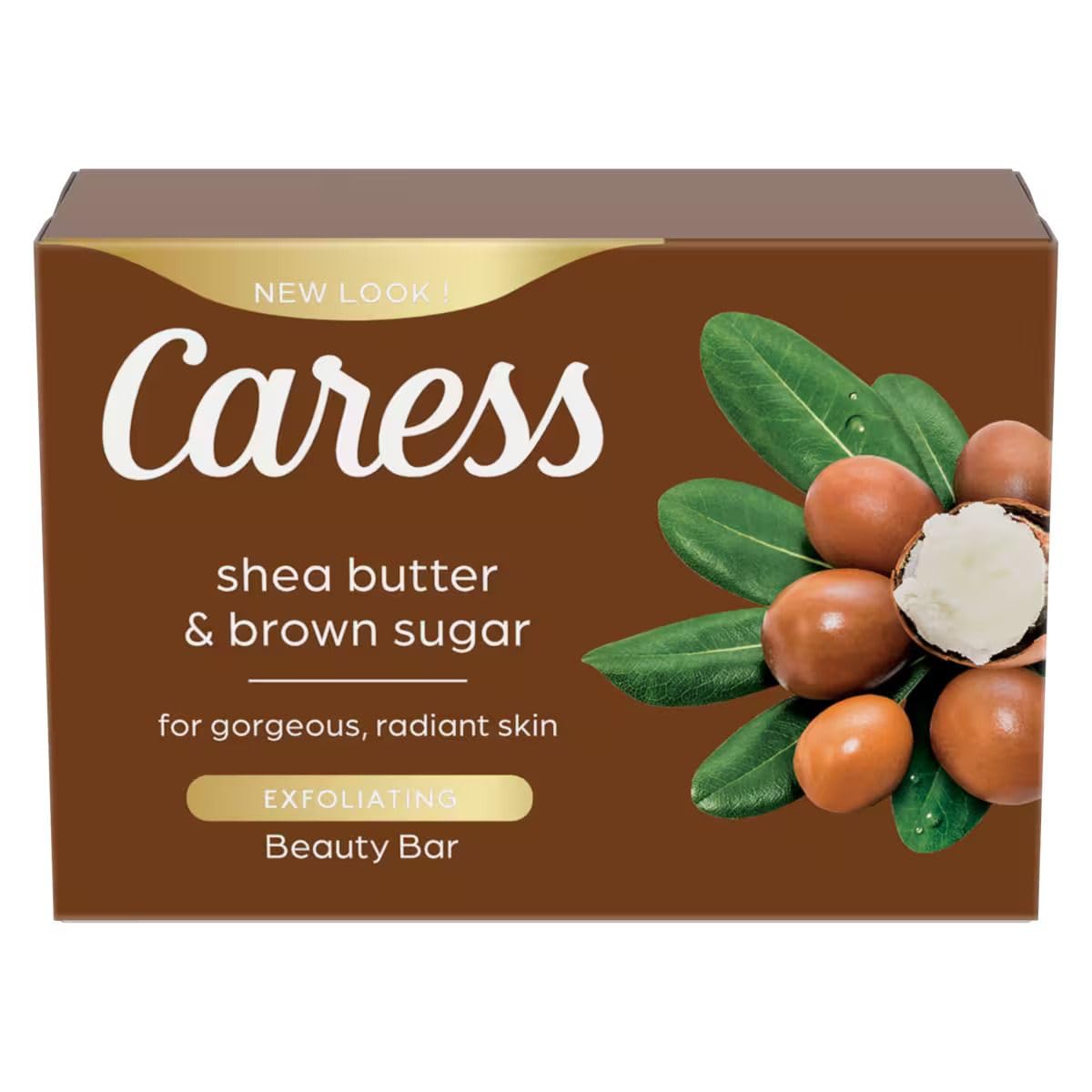 Caress Shea Butter Brown Sugar Beauty Bar packaging image communicates premium design