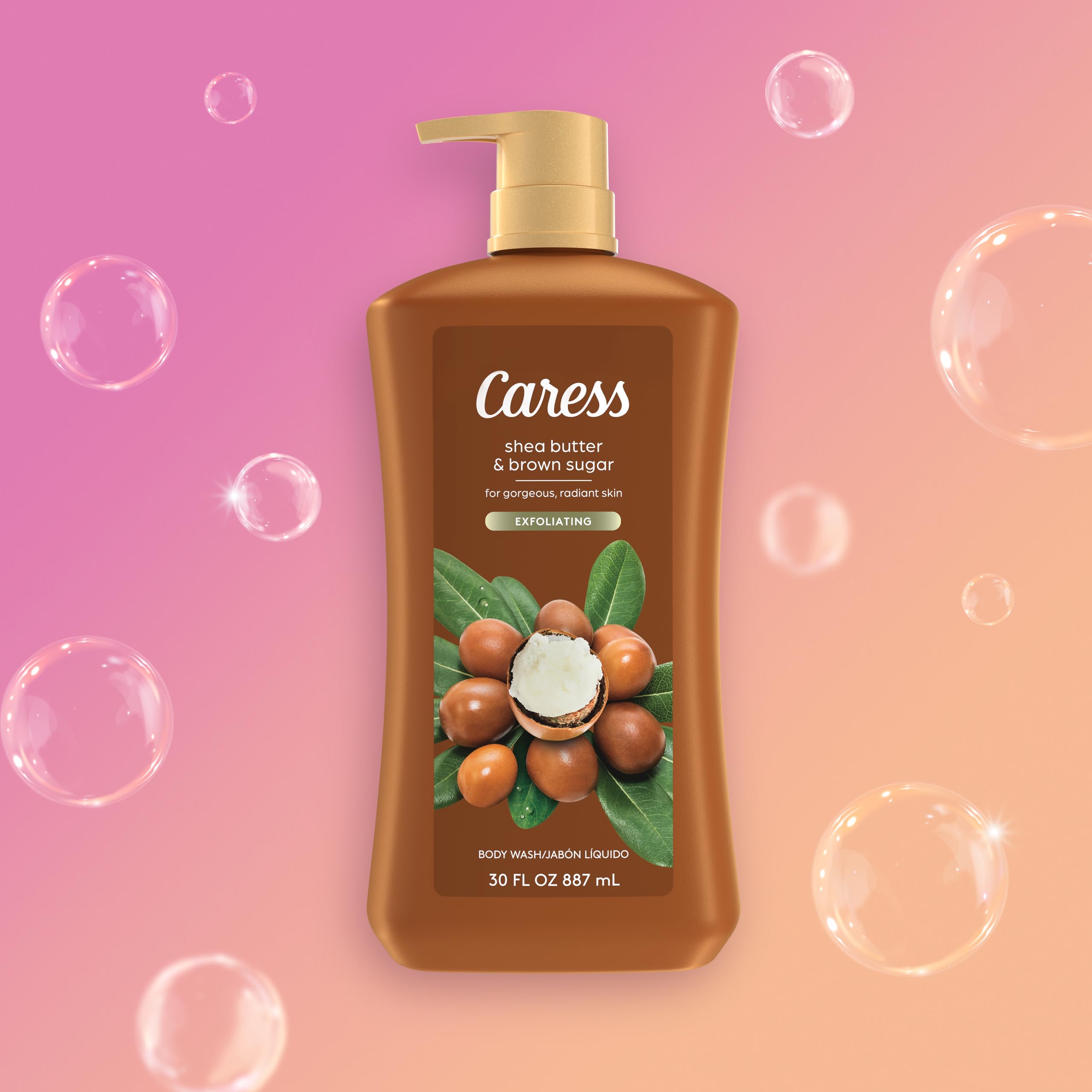 Caress Shea Butter and Brown Sugar swirl highlights creamy texture.