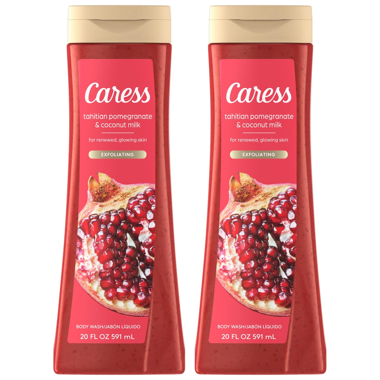 Caress Tahitian Pomegranate & Coconut Milk bottle pour energizes your shower experience.