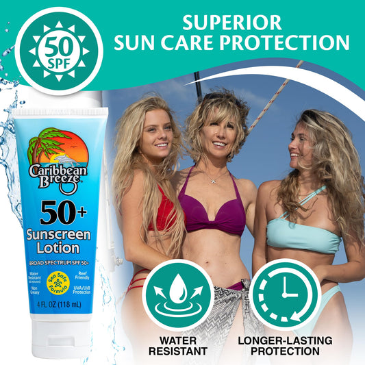 Caribbean Breeze mango lime sunscreen being applied easily on shoulders and back