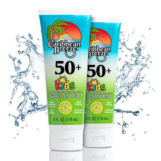 Caribbean Breeze reef-friendly kids sunscreen SPF 50 bottle for beach days