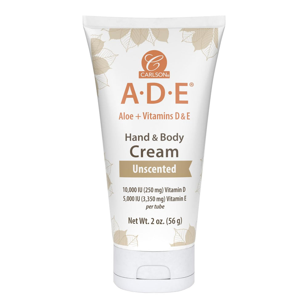 Carlson ADE Hand and Body Cream packaging highlights the unscented tube for daily care