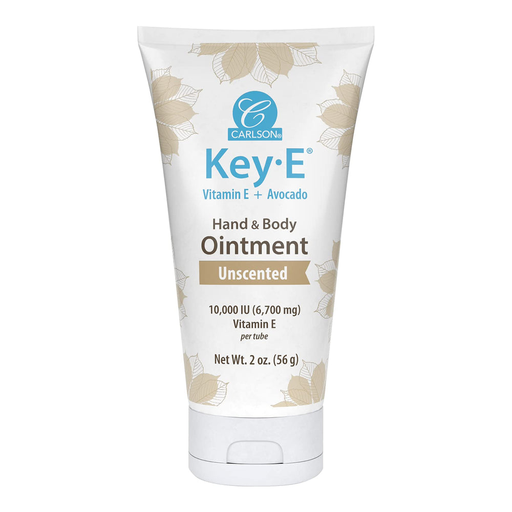 Carlson Key-E Ointment jar shows a creamy, fragrance-free moisturizer for dry skin.