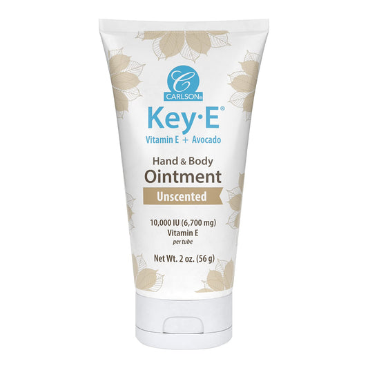 Carlson Key-E Ointment jar shows a creamy, fragrance-free moisturizer for dry skin.