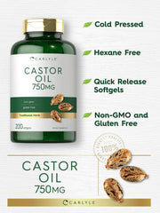 Carlyle Castor Oil bottle pour illustrating easy dosage for daily routine.