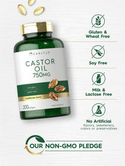 Carlyle Castor Oil label emphasizing gluten-free and non-GMO quality you can verify.