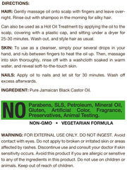 Carlyle Jamaican Black Castor Oil label closeup emphasizes purity and ingredients.