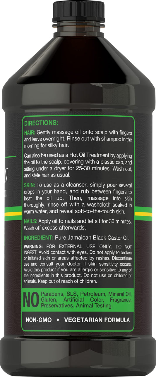 Carlyle Jamaican Black Castor Oil pour demonstrates easy scalp and nail use.