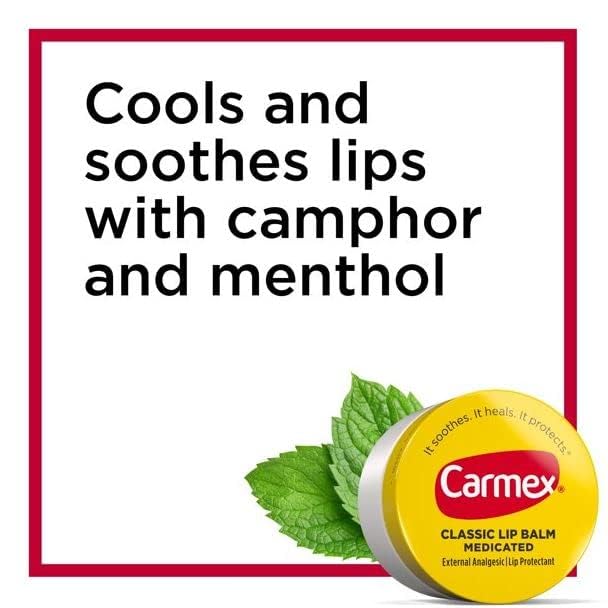 Lips appearing dry with Carmex ready to apply.