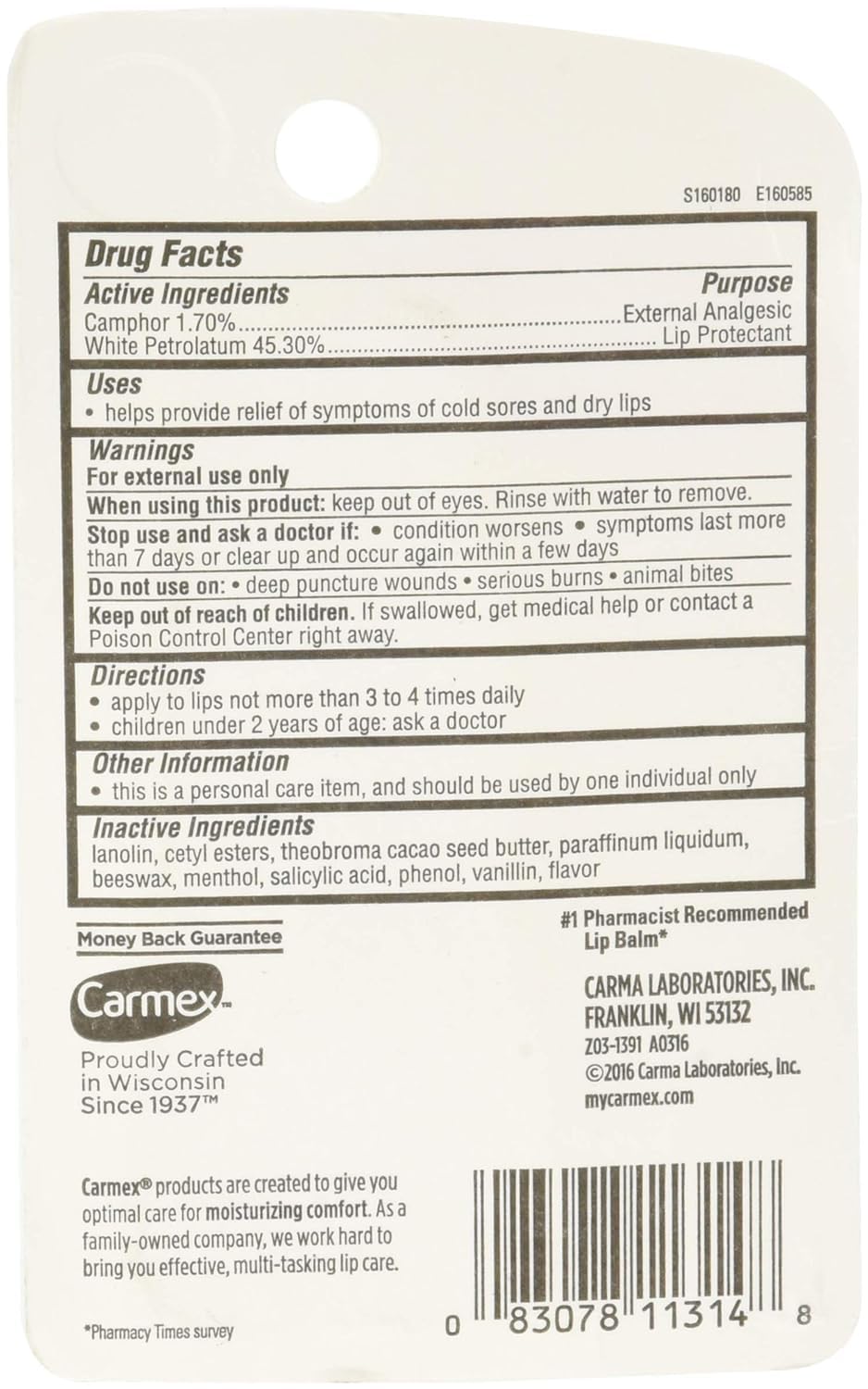 Carmex Classic Lip Balm Medicated ideal for dry lips in winter wind.