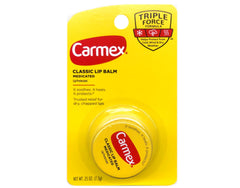 Carmex Classic Lip Balm Medicated jar provides soothing lip care.
