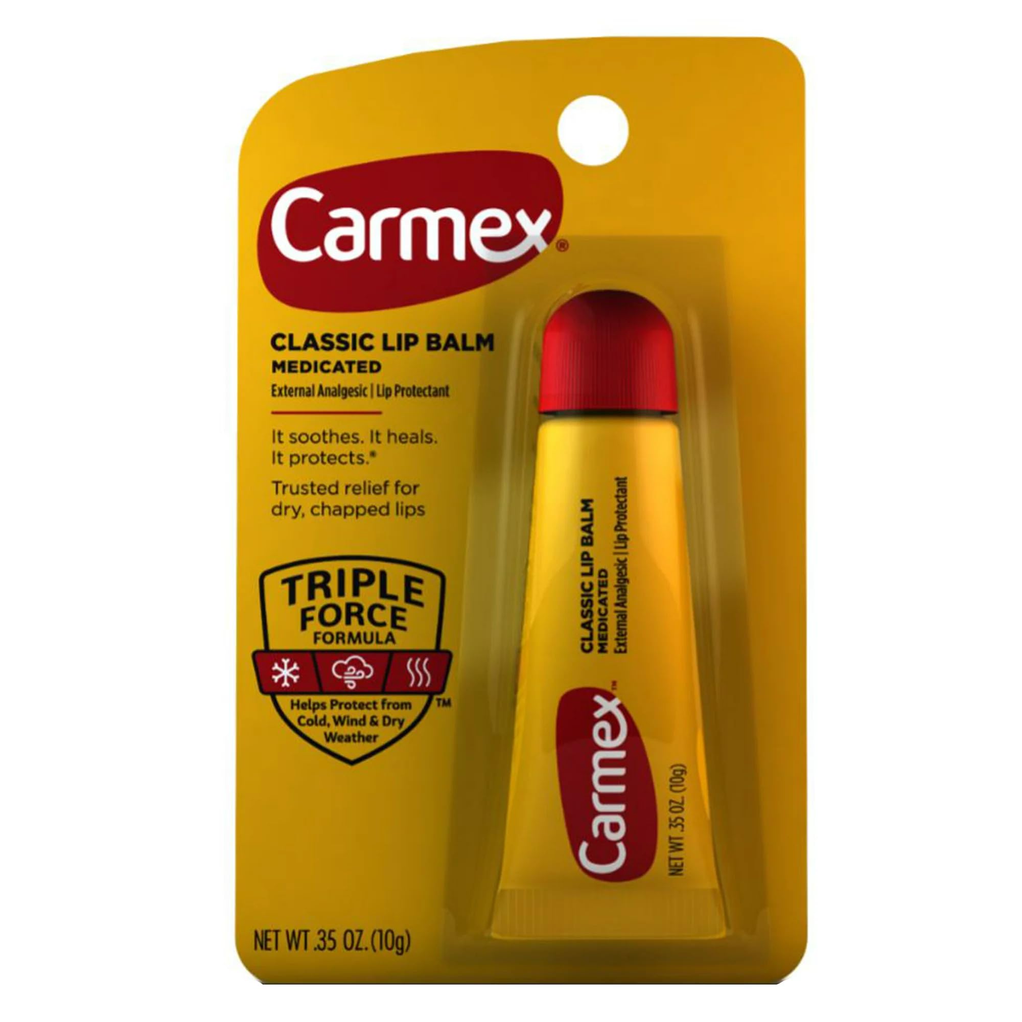 Carmex Classic Lip Balm Medicated pack of nine ready for travel and daily use.