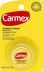 Close-up texture of Carmex Classic Lip Balm on lips.