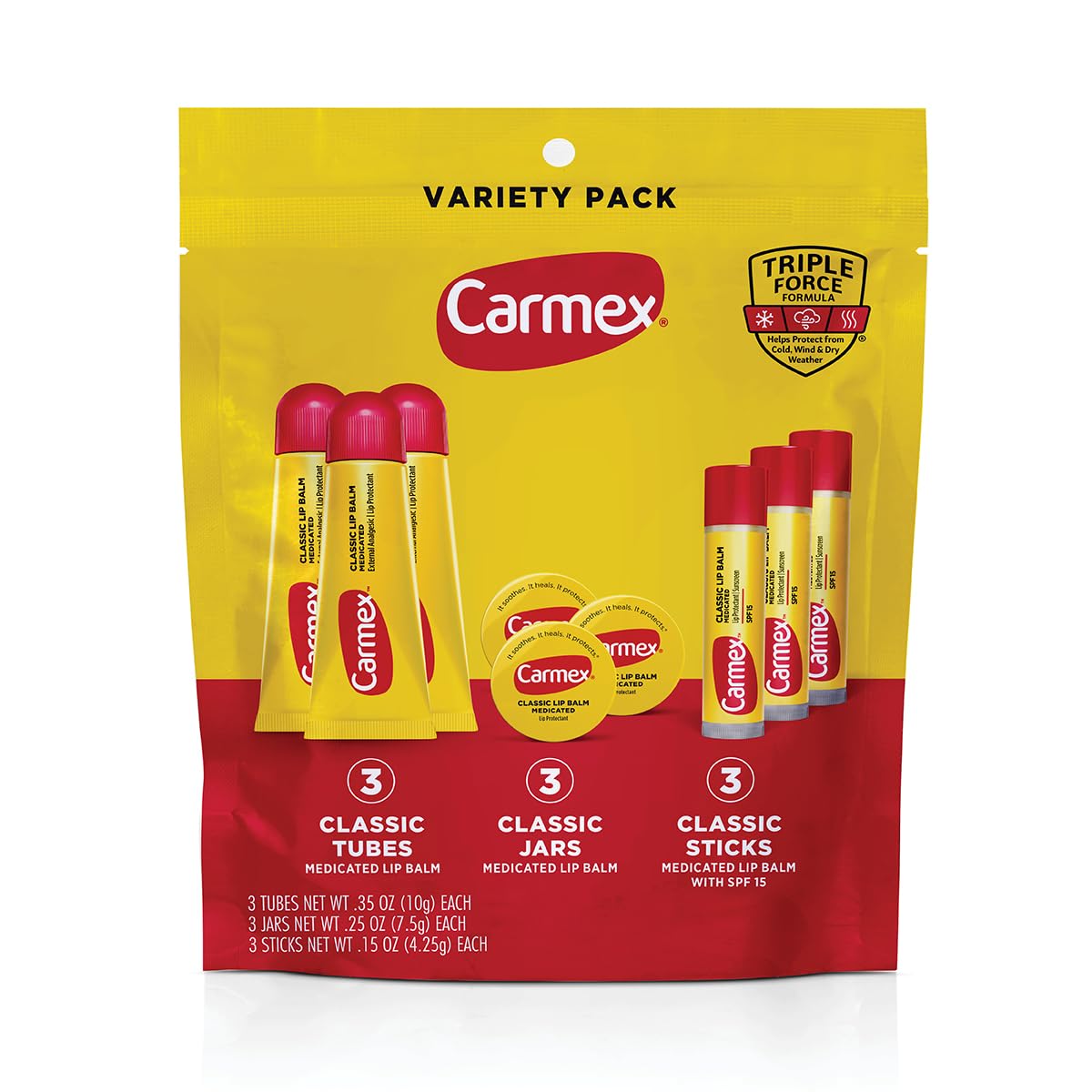 Carmex classic medicated lip balm tube collection nourishes dry lips on the go