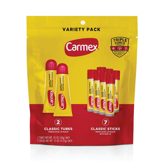 Carmex classic medicated lip balm tubes for smooth moisture.