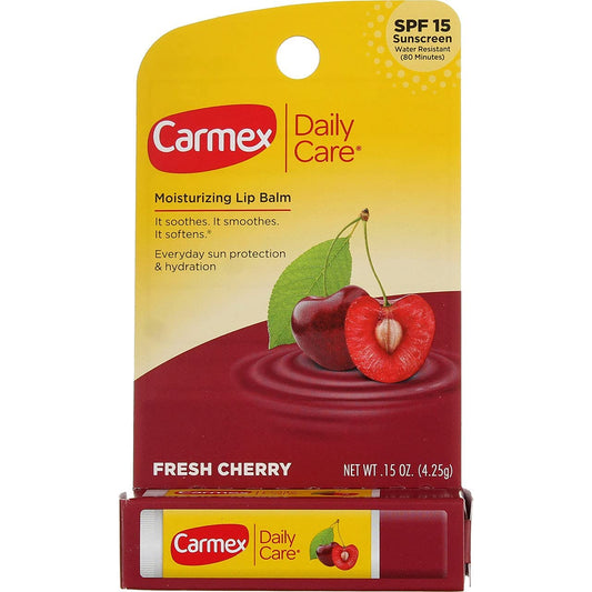 Carmex Click-Stick lip balm with SPF 15 provides cherry protection and moisture.
