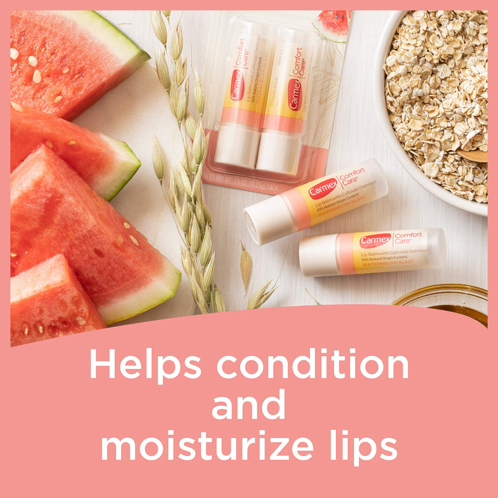 Carmex Comfort Care colloidal oatmeal lip balm stick close-up