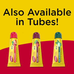 Flat lay of Carmex SPF lip balms in packaging.