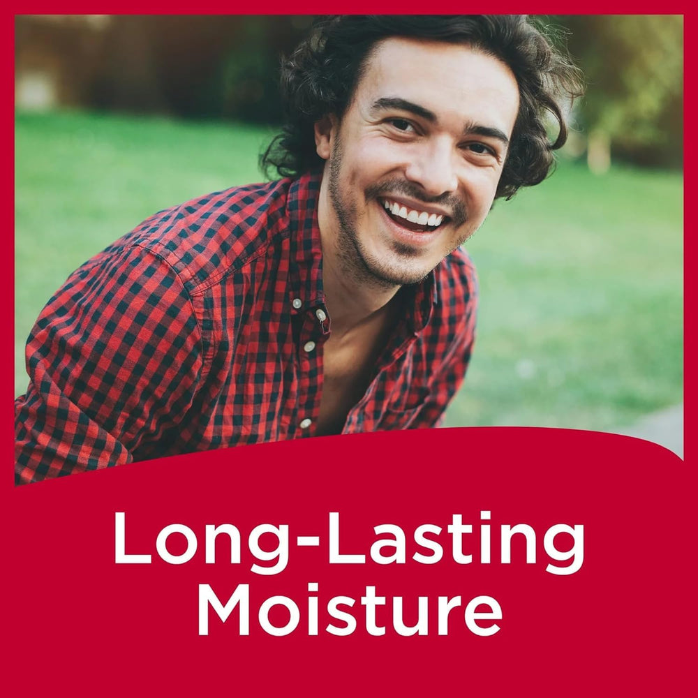 Close-up of medicated formula highlighting soothing tingling sensation and lip protection.