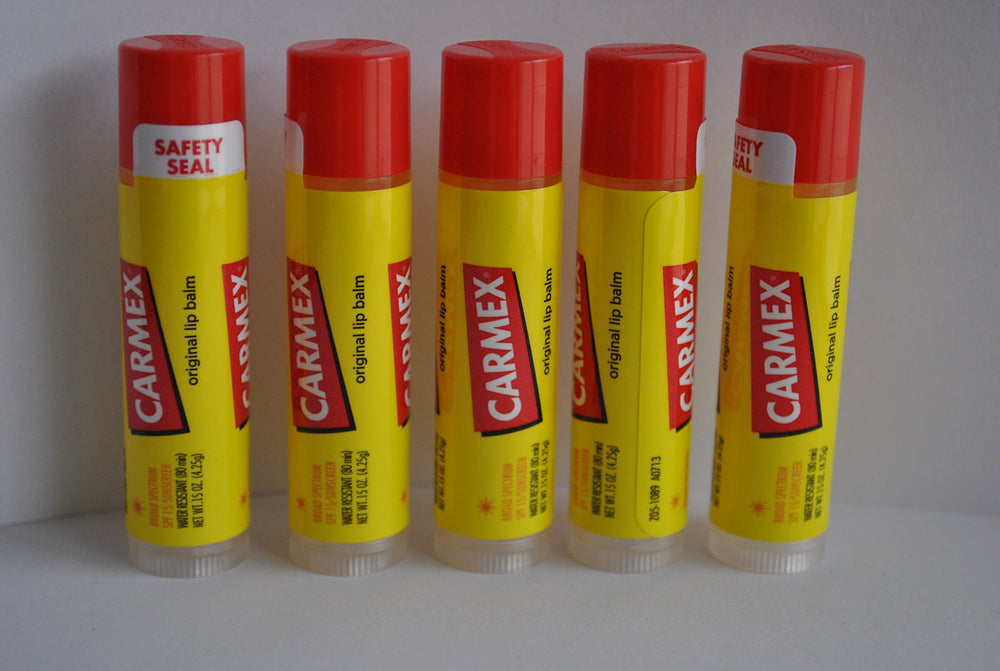 Carmex Original Lip Balm pack of 5 — front view for easy lip care on the go.