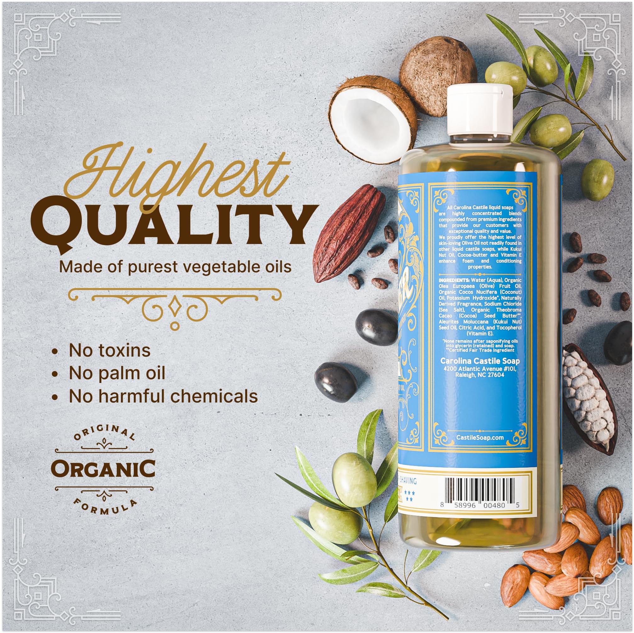 Carolina Castile Soap Gin & Juniper foam emphasizes rich lather without drying.