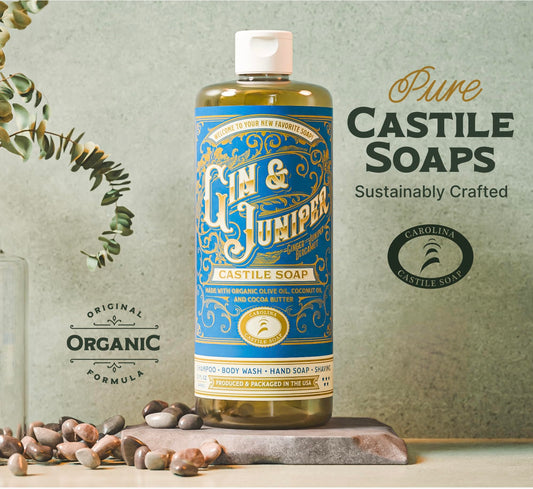 Carolina Castile Soap Gin & Juniper pour captures a smooth stream ideal for showers.