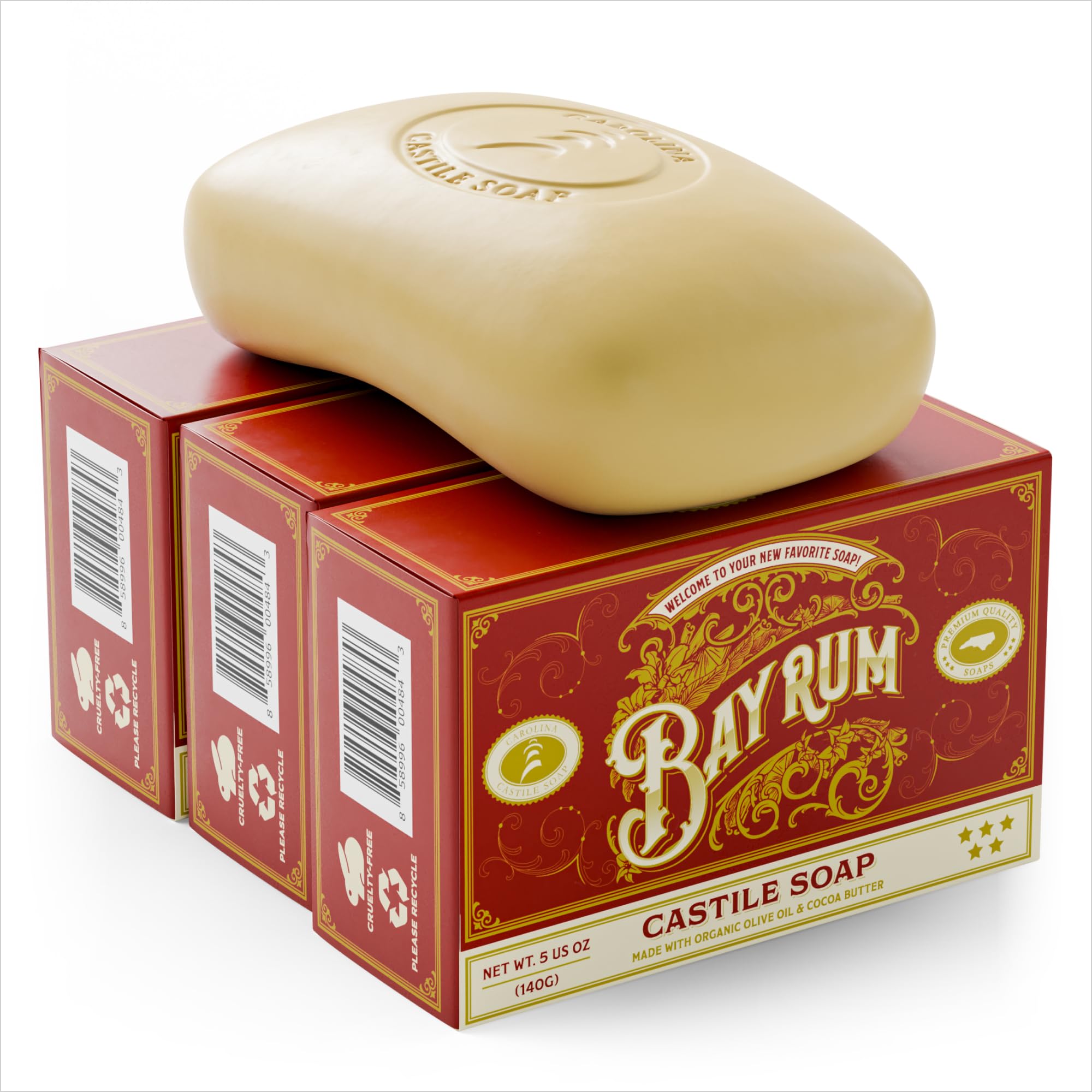 Carolina Castile Soap Bay Rum Bar Pack for everyday cleansing with hydrating olive oil