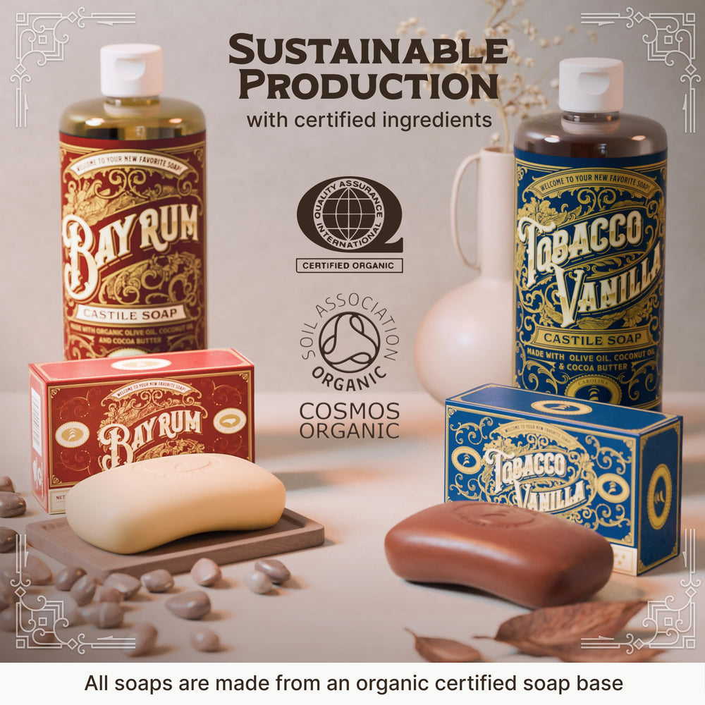 Bay Rum Scent of Carolina Castile Soap evokes warm, spicy Caribbean-inspired showers