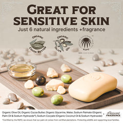 Carolina Castile Soap with olive oil and cocoa butter moisturizes.