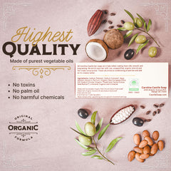 Organic olive oil infusion in Carolina Castile Soap supports skin nourishment