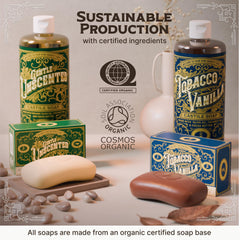 Carolina Castile Soap packaging highlights responsible sourcing.
