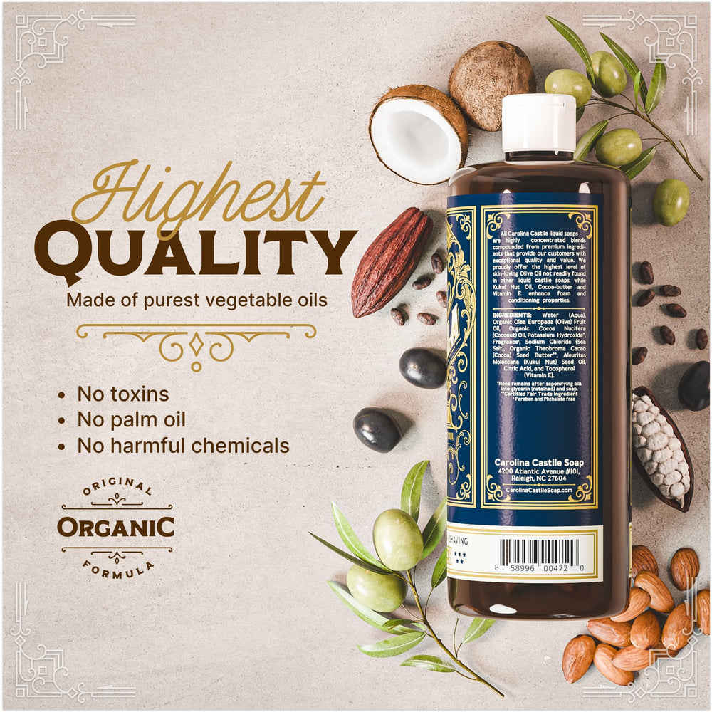 Carolina Castile Tobacco Vanilla cocoa butter image signals moisturizing texture.