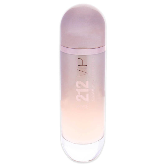 Carolina Herrera 212 VIP Rose bottle with cap, emphasizing peach blossom notes for a bright mood.