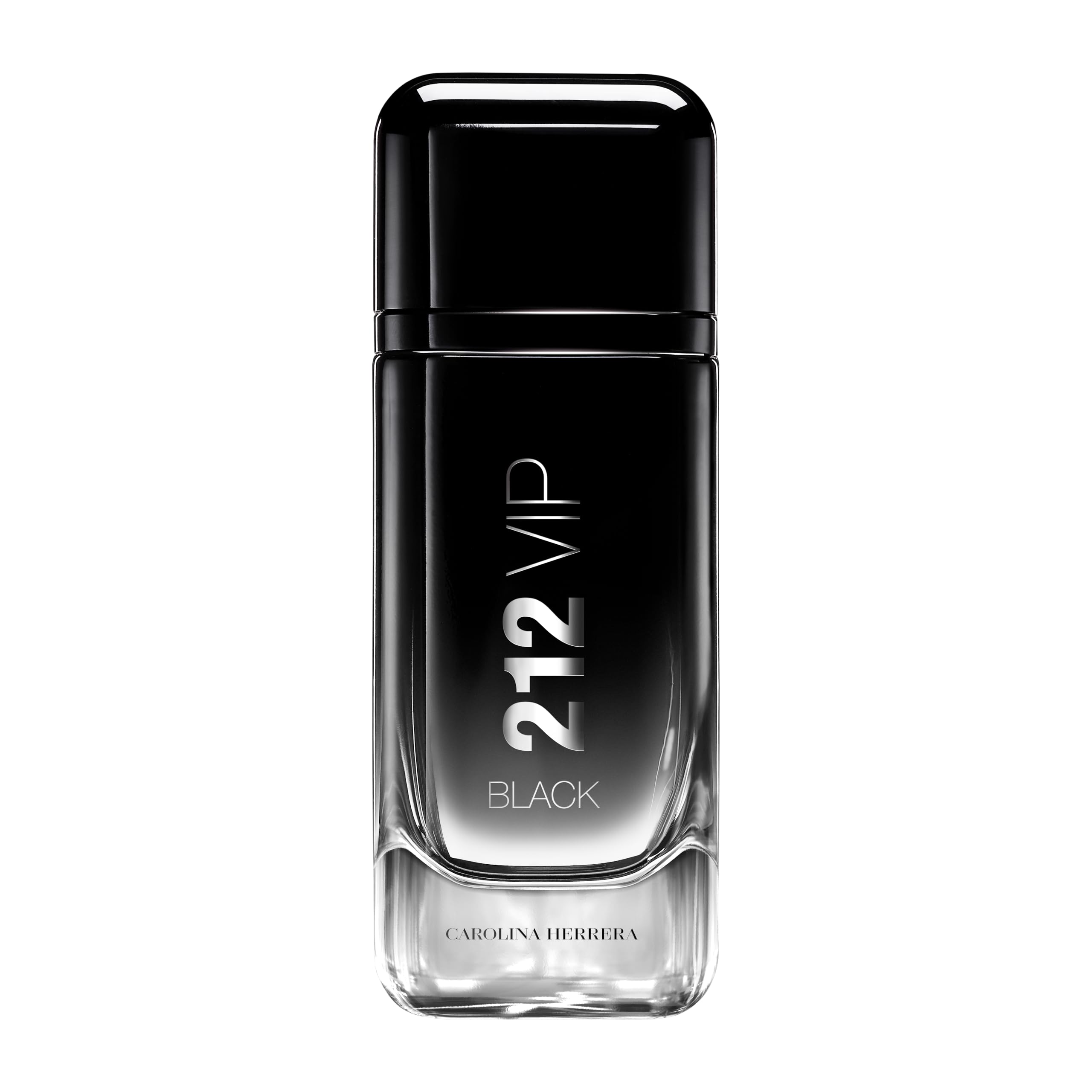 Carolina Herrera 212 VIP Black bottle closeup, premium design and fragrance presence.