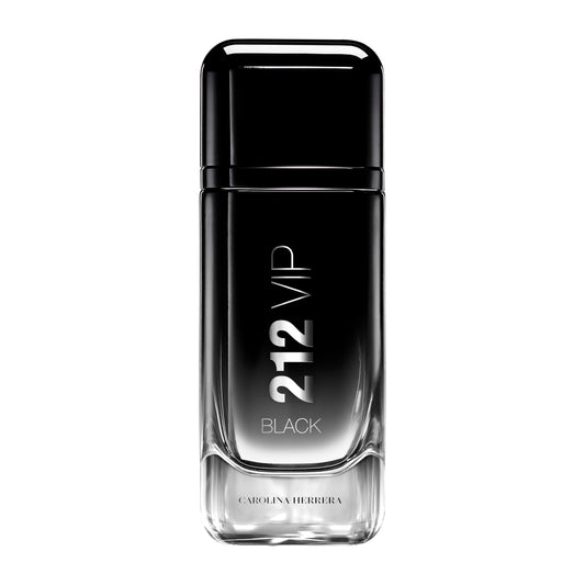 Carolina Herrera 212 VIP Black bottle closeup, premium design and fragrance presence.