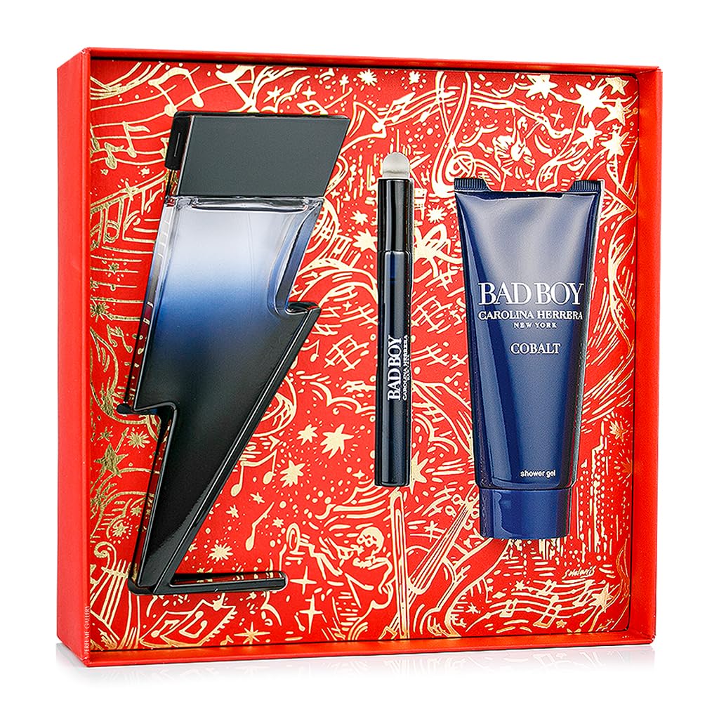 Carolina Herrera Bad Boy Cobalt shower gel bottle delivering a revitalizing cleanse.