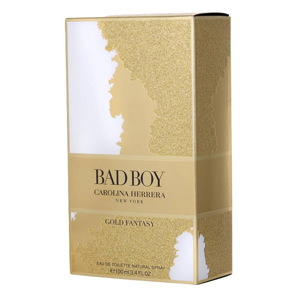 Carolina Herrera Bad Boy Gold Fantasy label - luxury branding and craftsmanship.