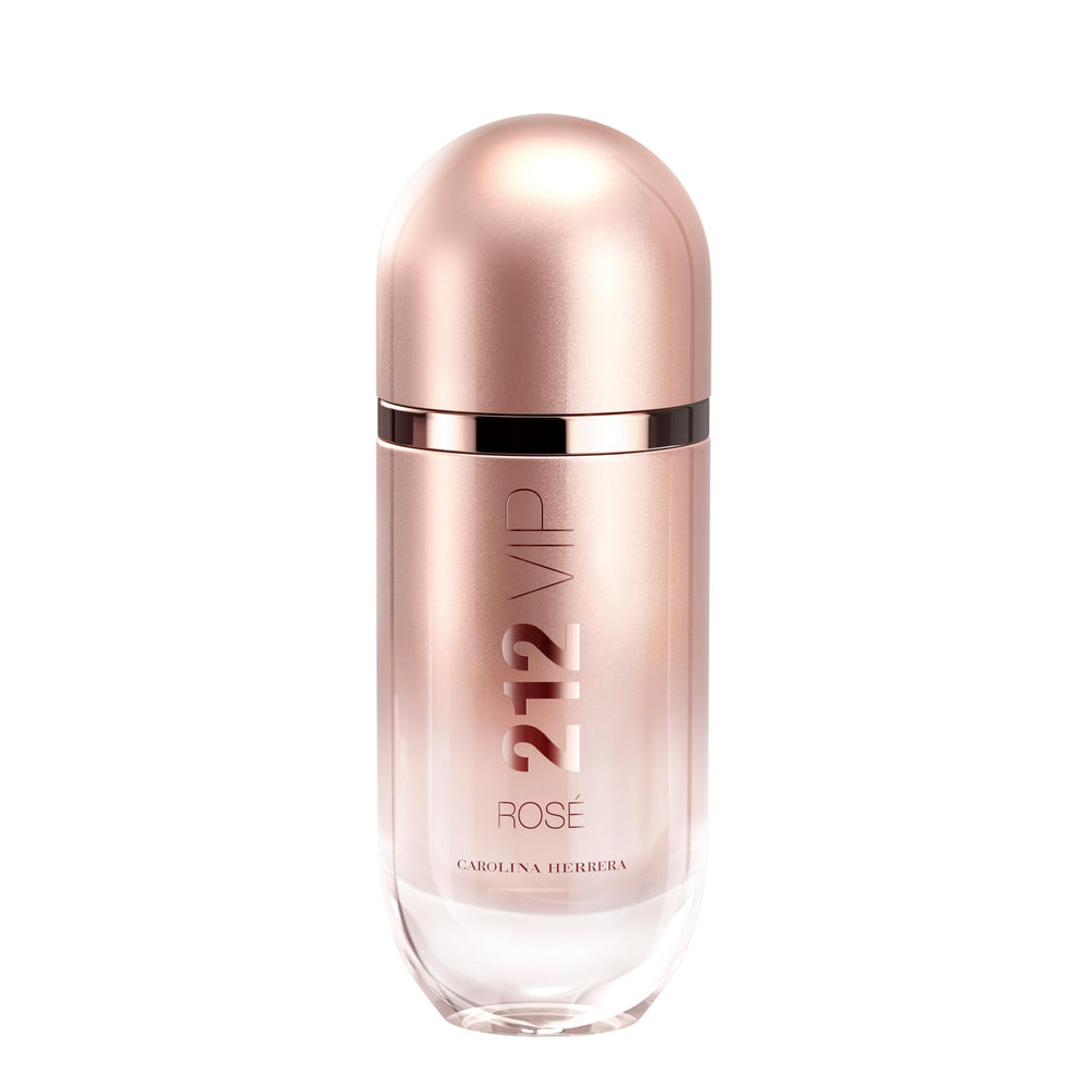 Carolina Herrera 212 VIP Rosé bottle with champagne glow, ideal for day-to-night wear.