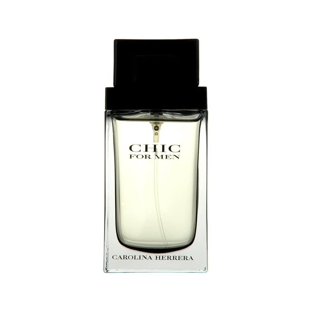Carolina Herrera CHIC for Men bottle—full view with leathery wood notes for all-day presence.