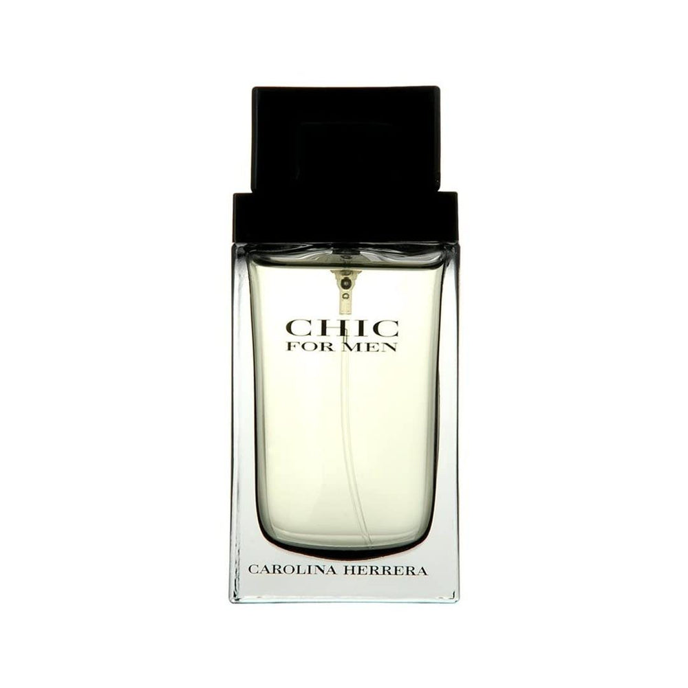 Carolina Herrera CHIC for Men bottle—full view with leathery wood notes for all-day presence.