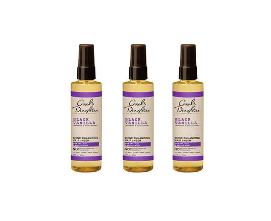 Carol's Daughter Black Vanilla Hair Sheen bottle delivering instant shine and moisture