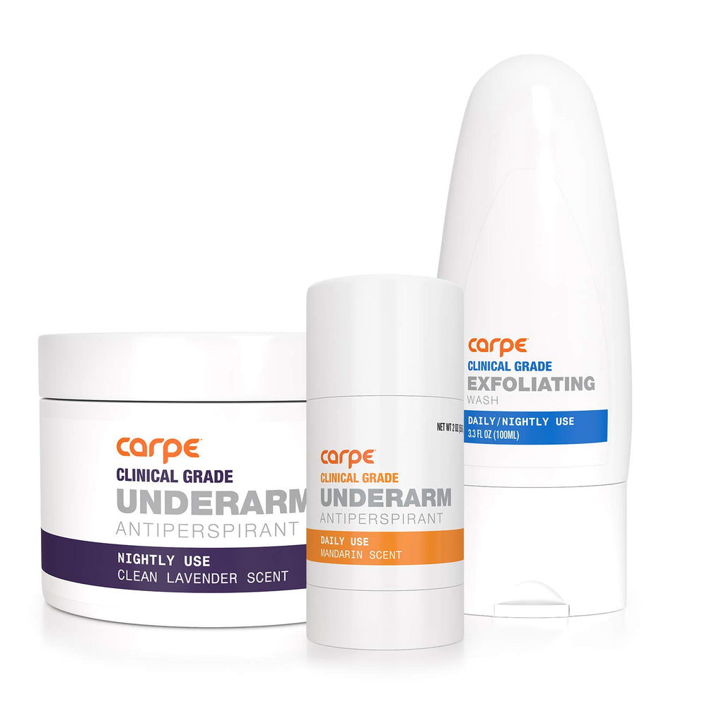 Carpe wipes container for underarm regimen, convenient sweat control