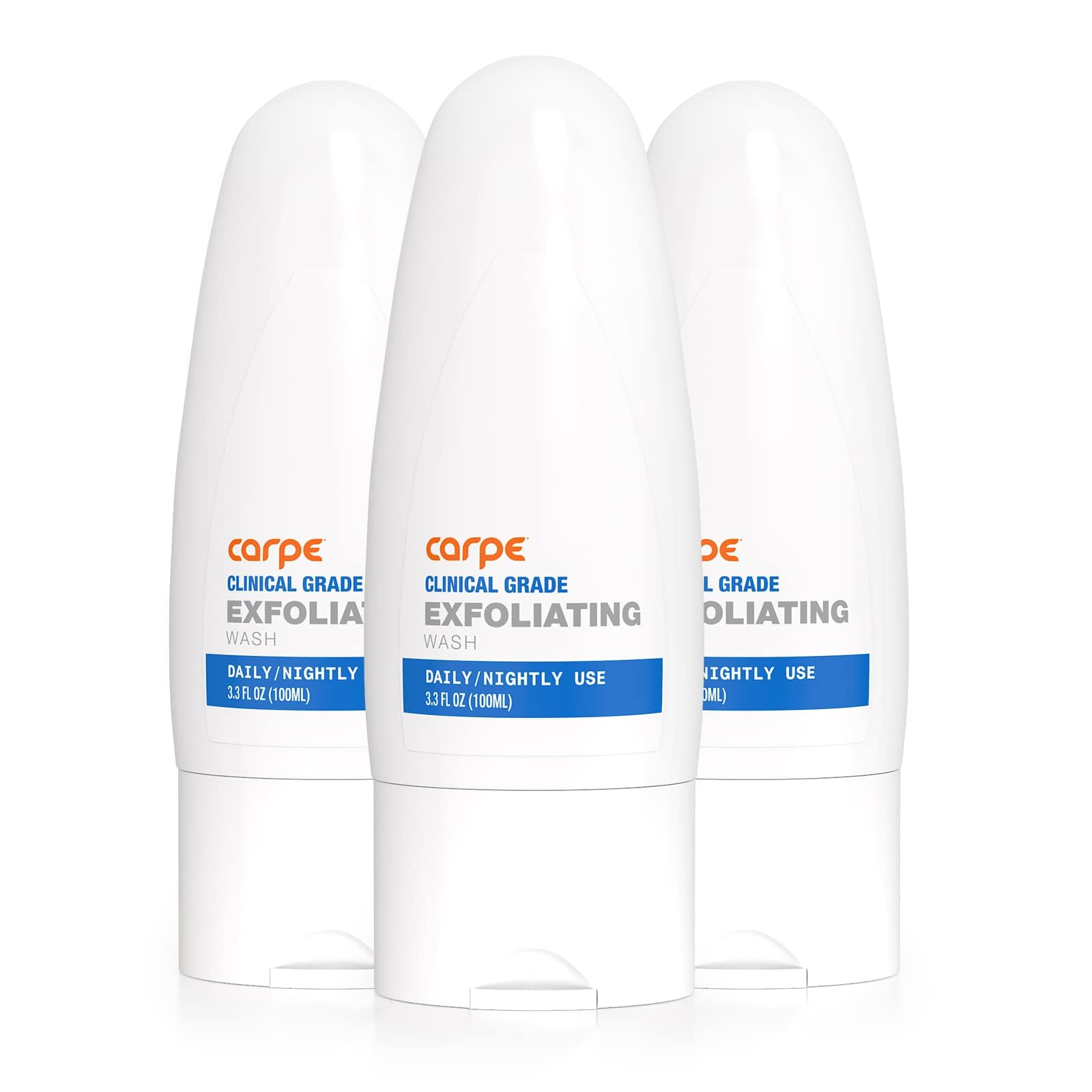 Carpe exfoliating underarm scrub bottle pouring shows refreshing cleansing and odor protection.