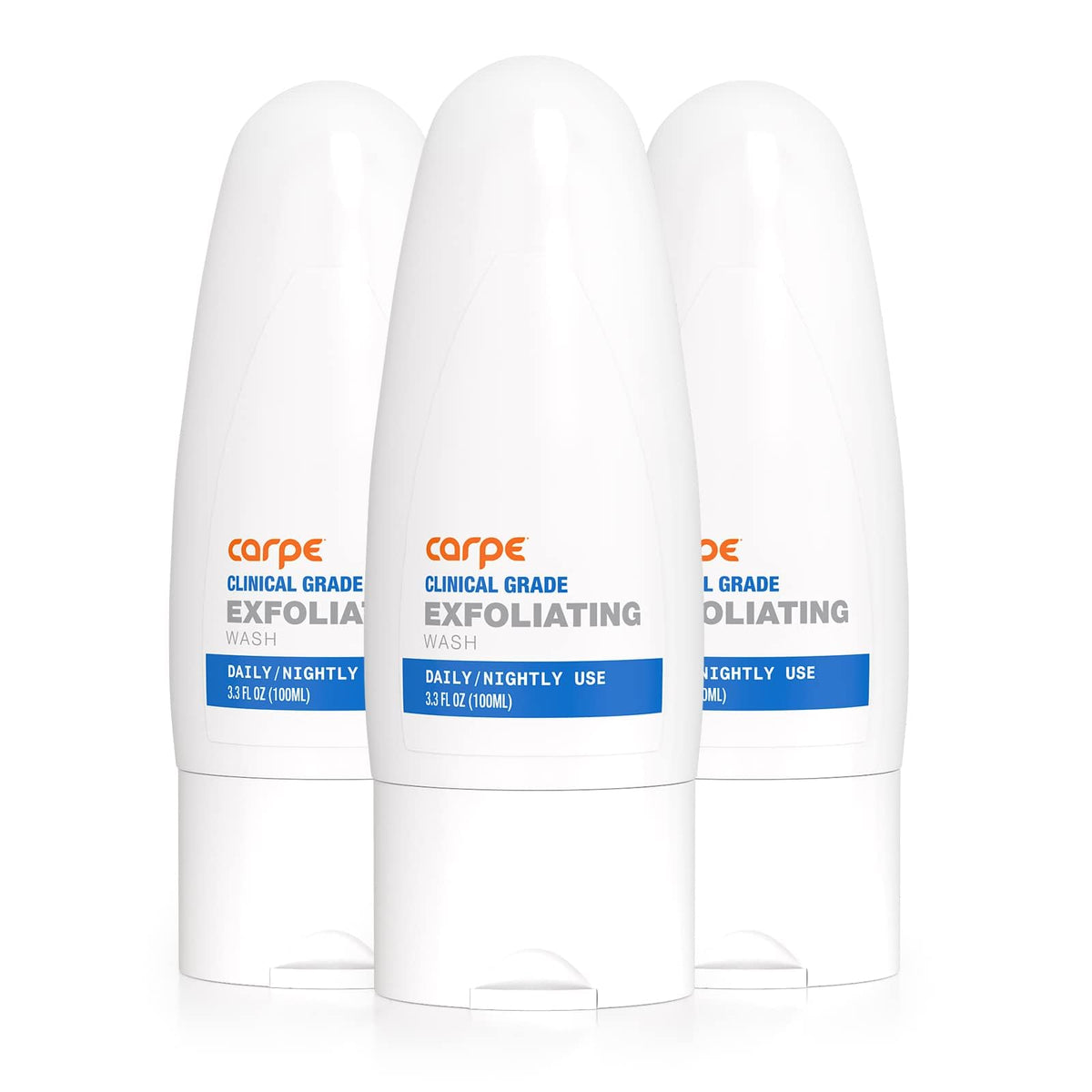 Carpe exfoliating underarm scrub bottle pouring shows refreshing cleansing and odor protection.