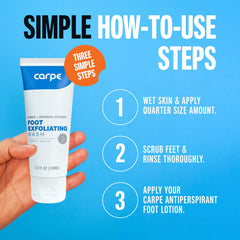 Carpe foot scrub exfoliation action removes dead skin for smoother feet