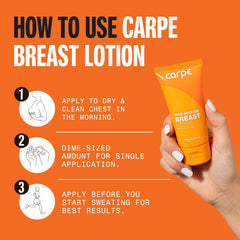 Carpe No-Sweat Breast silica-microspheres: micro-particles absorb moisture for a fresh feel.