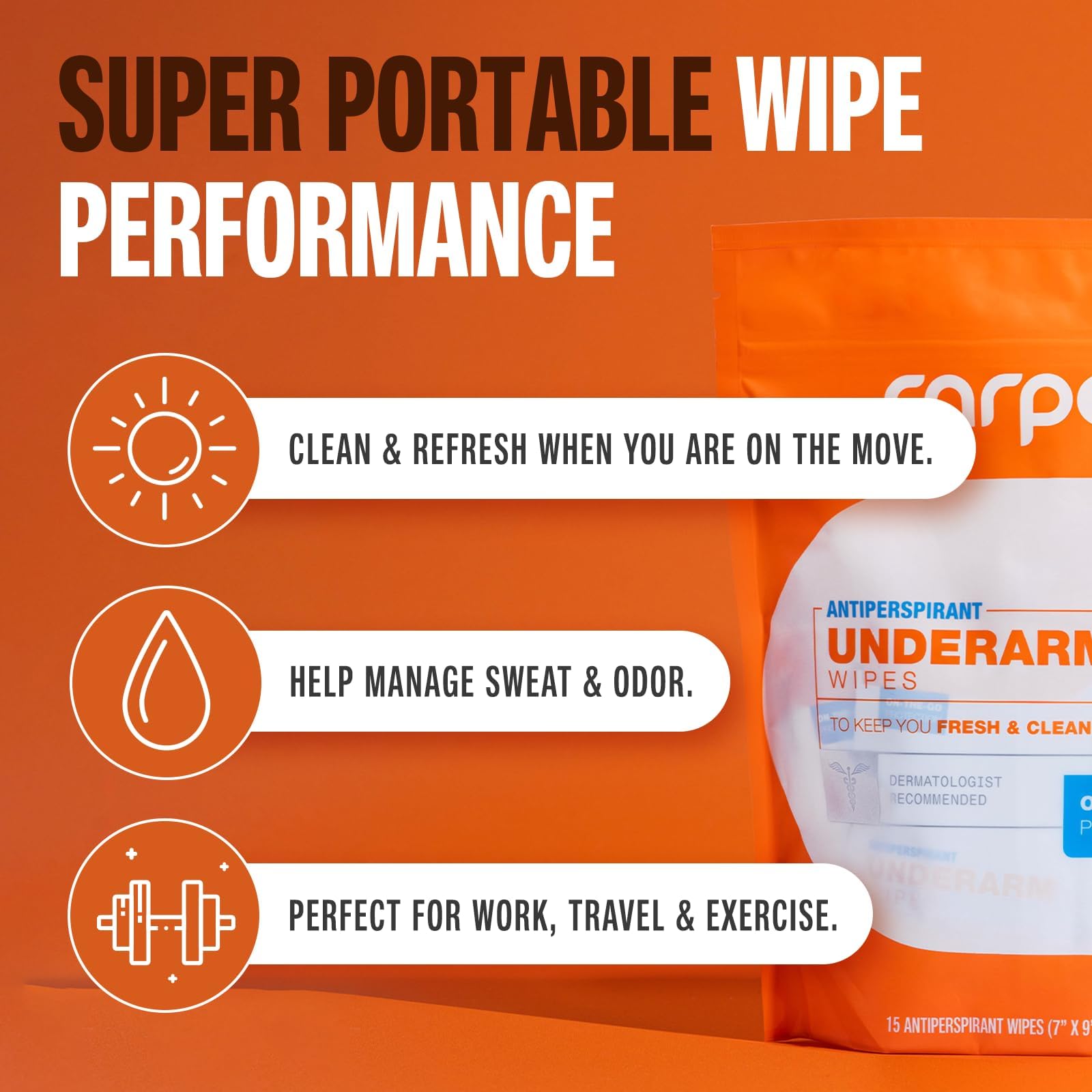 Carpe On-the-Go Wipes individually wrapped towelettes ready for travel.