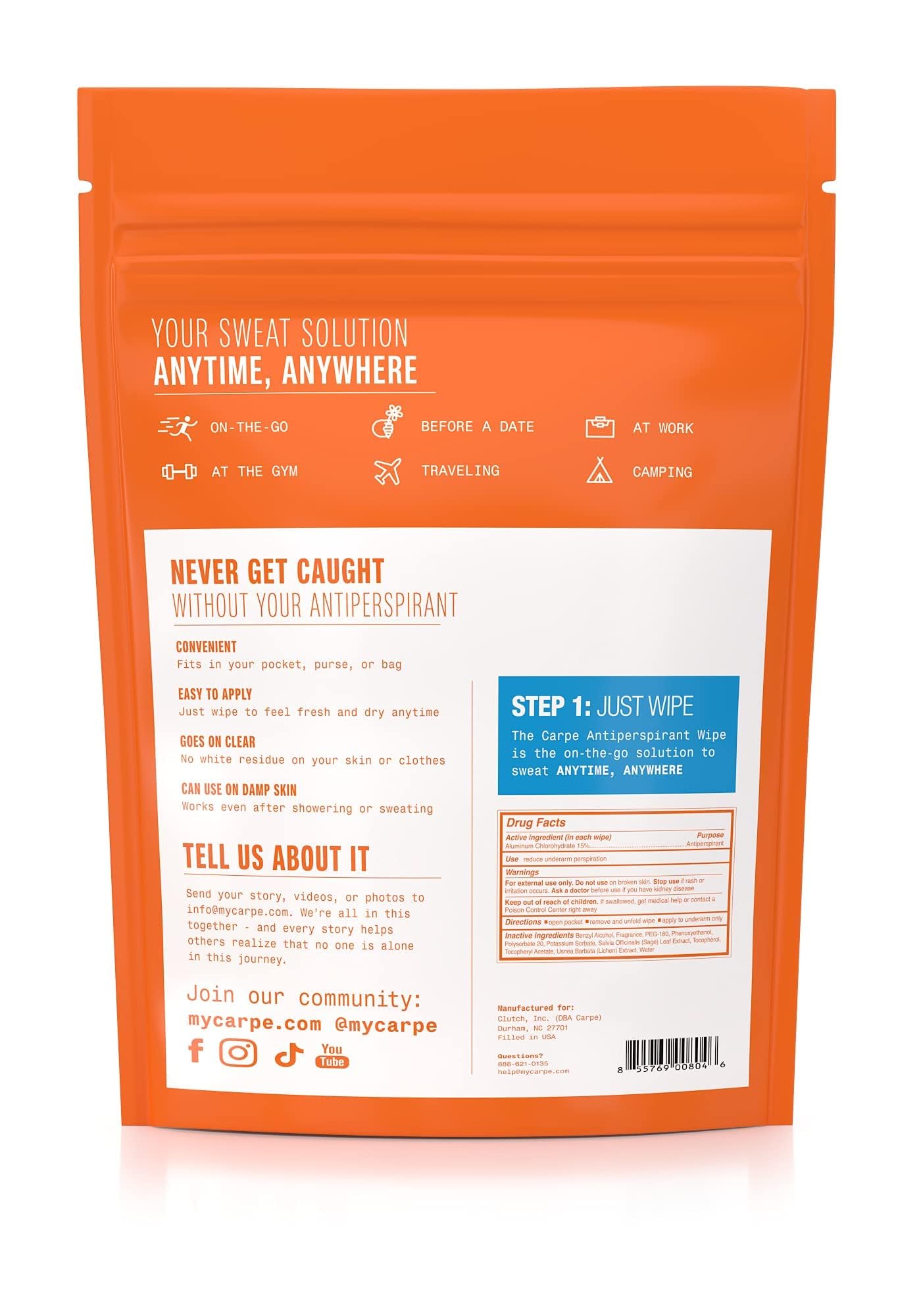 Carpe wipe in office or commute for quick refreshment and odor control.