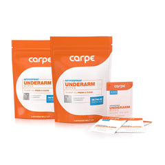 Carpe On-The-Go Wipes pack of 2 boxes shown for travel and daily use.